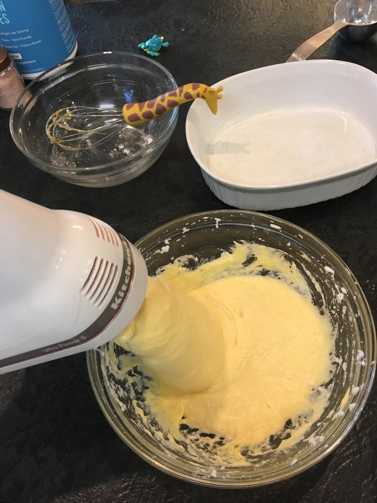 mixing collagen keto bread batter